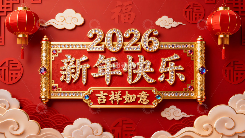 高清大图下载【趣麦麦图】2026新年快乐红色喜庆海报