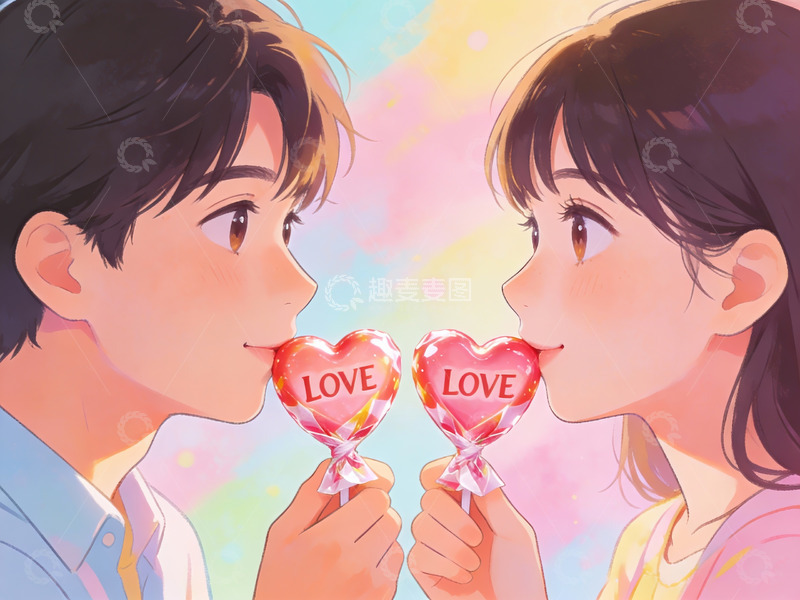 高清大图下载【趣麦麦图】情侣共赏爱心糖果