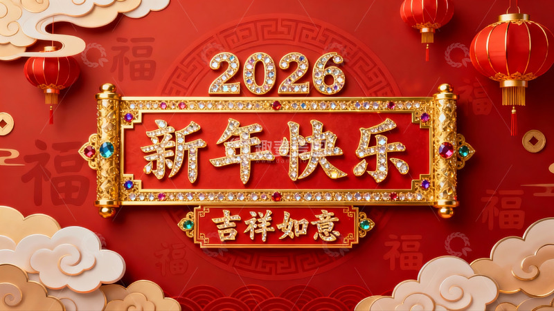 高清大图下载【趣麦麦图】2026新年快乐红色喜庆海报