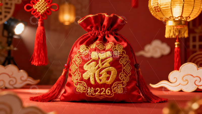 高清大图下载【趣麦麦图】红色福袋与传统装饰品