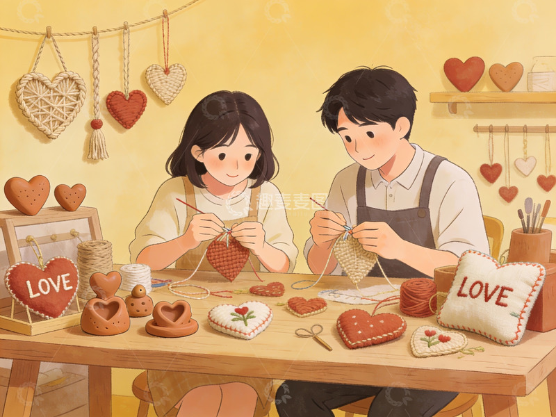 高清大图下载【趣麦麦图】情侣手工制作爱心装饰