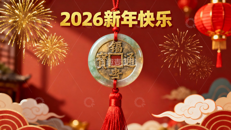 高清大图下载【趣麦麦图】新年挂饰烟花灯笼红背景