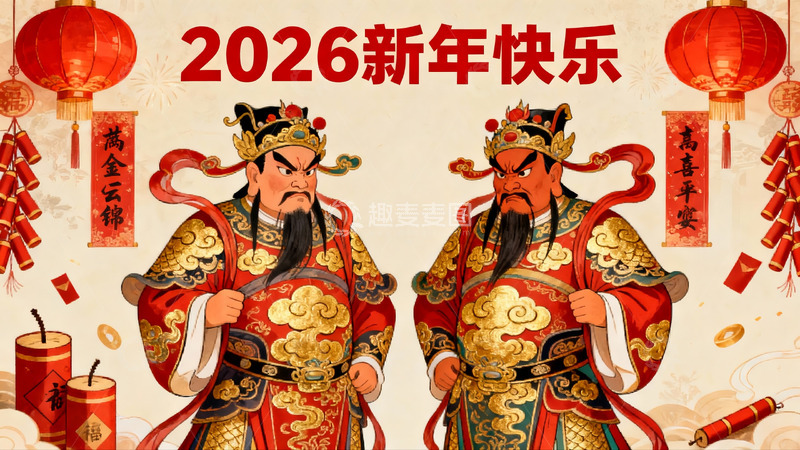 高清大图下载【趣麦麦图】2026新年快乐传统门神图