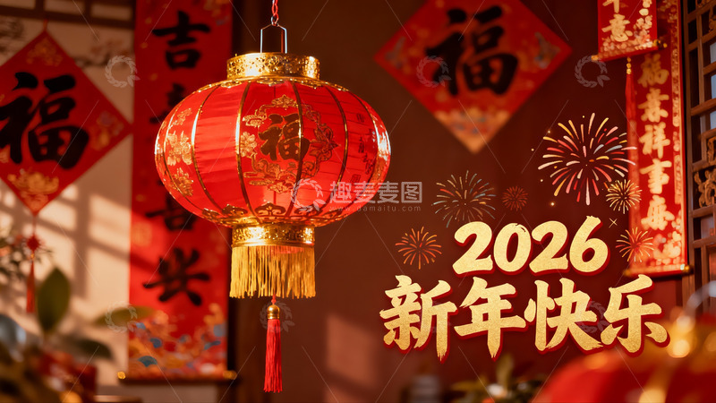 高清大图下载【趣麦麦图】新年灯笼烟花装饰场景