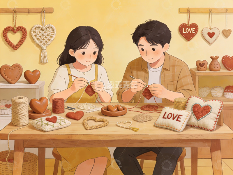 高清大图下载【趣麦麦图】情侣手工制作爱心装饰