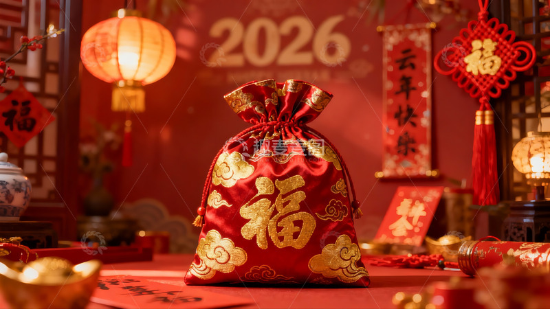 高清大图下载【趣麦麦图】春节红色福袋装饰场景