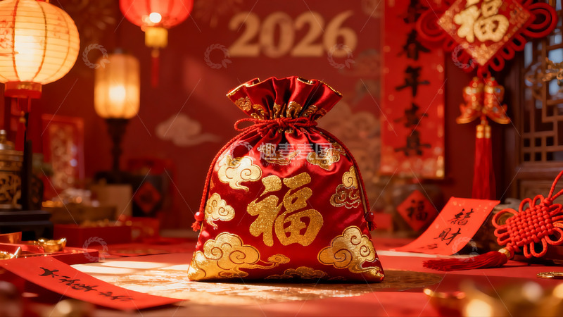高清大图下载【趣麦麦图】春节红色福袋装饰场景
