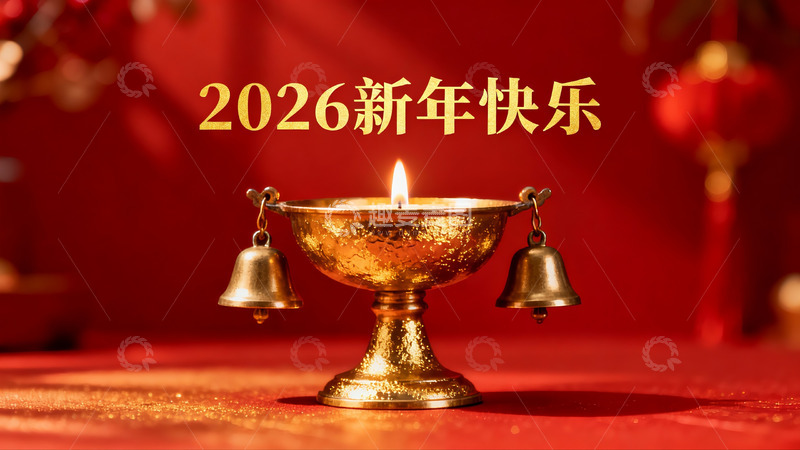 高清大图下载【趣麦麦图】金色烛台铃铛新年祝福