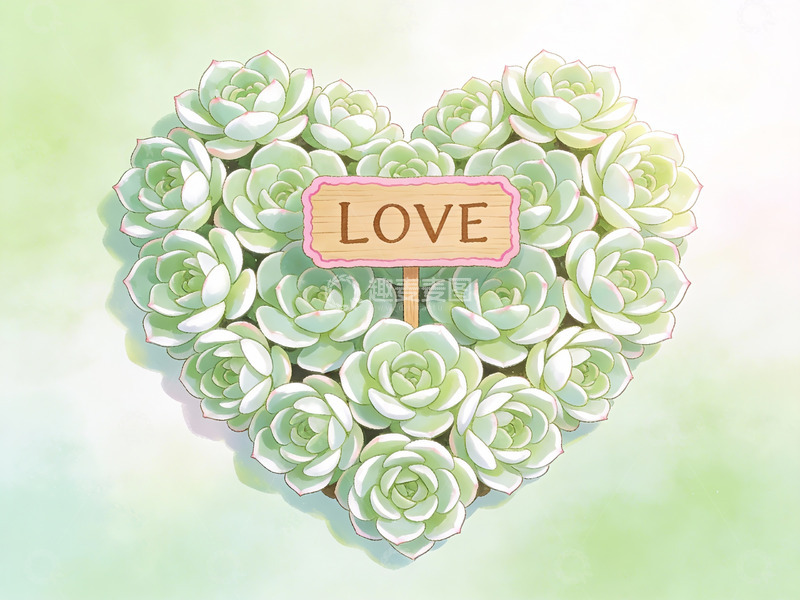 高清大图下载【趣麦麦图】心形多肉植物与爱的标识