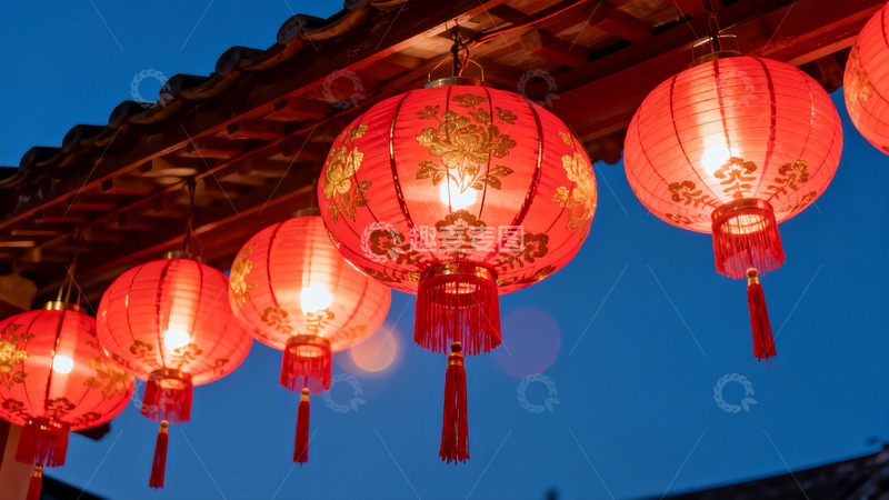 高清大图下载【趣麦麦图】夜幕下古建筑红灯笼