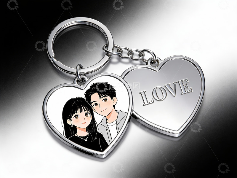 高清大图下载【趣麦麦图】心形钥匙扣情侣插画
