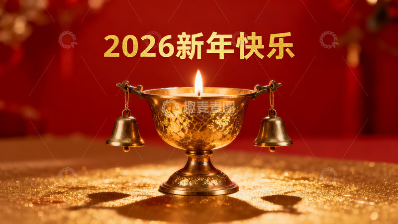 高清大图下载【趣麦麦图】金色烛台铃铛新年祝福