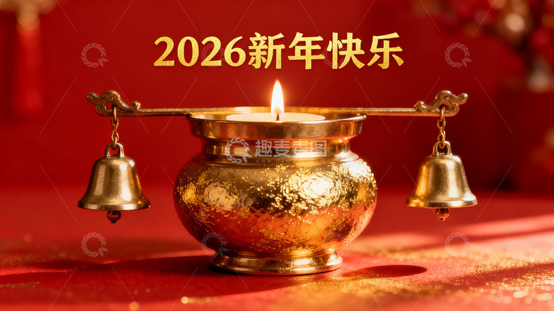 高清大图下载【趣麦麦图】金色烛台铃铛新年祝福
