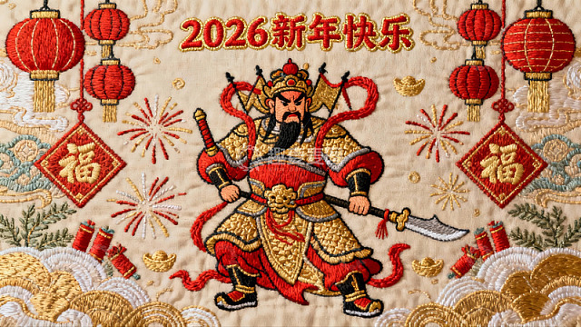 新年刺绣年画将军形象