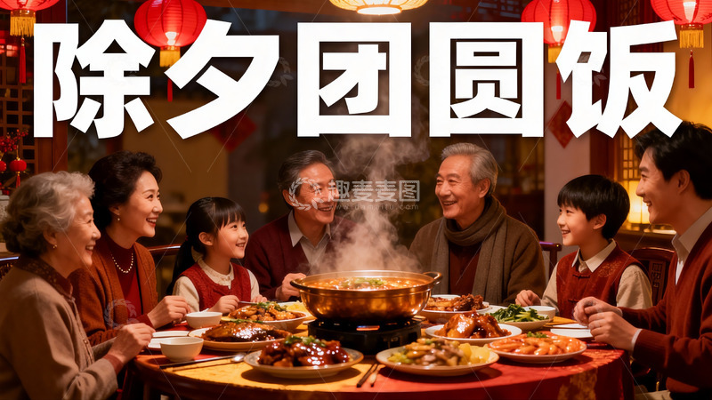 高清大图下载【趣麦麦图】除夕团圆饭家人欢聚一堂