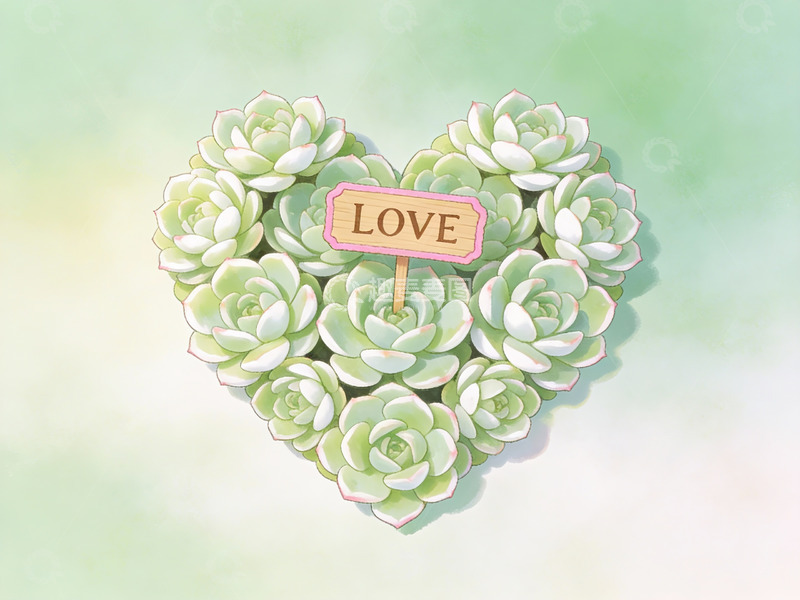 高清大图下载【趣麦麦图】心形多肉植物与爱字牌