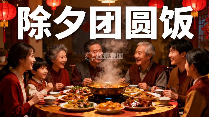 高清大图下载【趣麦麦图】除夕团圆饭家人欢聚一堂
