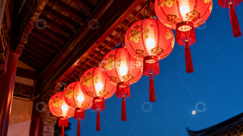 高清大图下载【趣麦麦图】夜幕下古建筑红灯笼