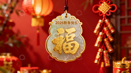 新年福字挂饰与红色灯笼装饰