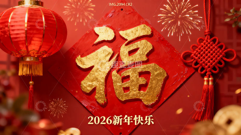 高清大图下载【趣麦麦图】新年红色福字灯笼装饰