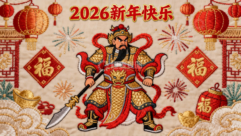 高清大图下载【趣麦麦图】新年刺绣门神图