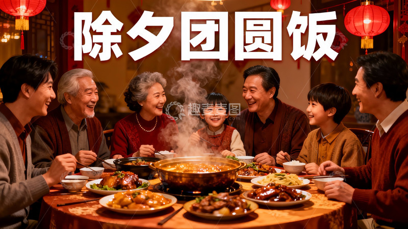 高清大图下载【趣麦麦图】除夕团圆饭家人欢聚一堂