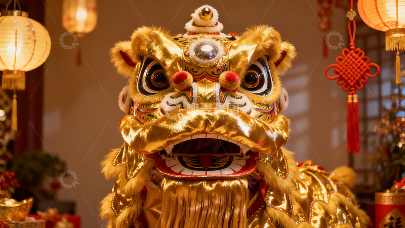 高清大图下载【趣麦麦图】金色舞狮头饰节日装饰
