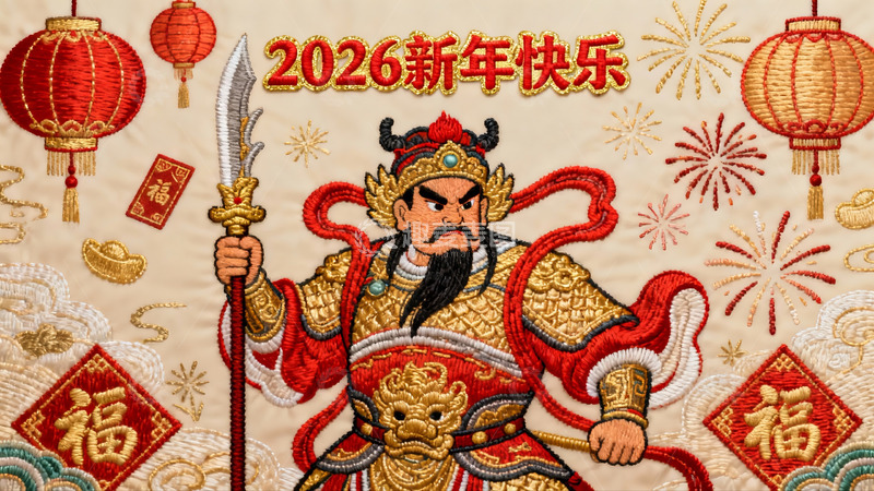 高清大图下载【趣麦麦图】新年绣像门神手持长矛