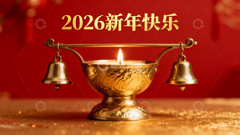 高清大图下载【趣麦麦图】金色烛台铃铛新年祝福