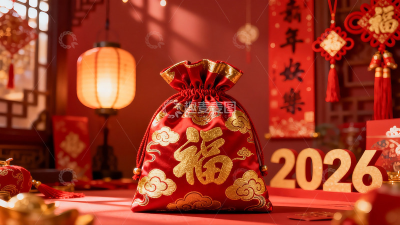 高清大图下载【趣麦麦图】春节红色福袋装饰场景