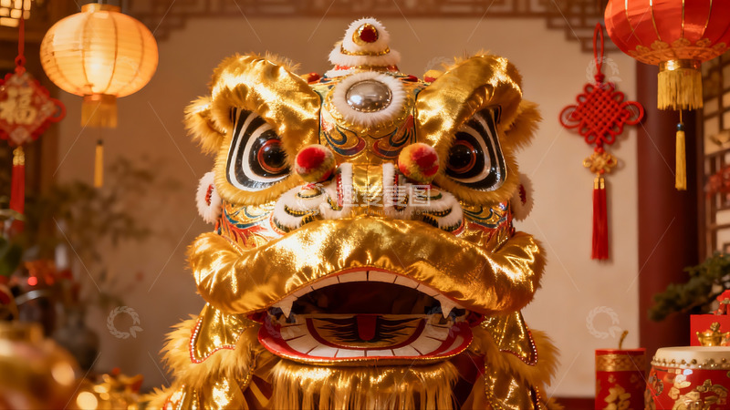 高清大图下载【趣麦麦图】金色舞狮头饰节日装饰
