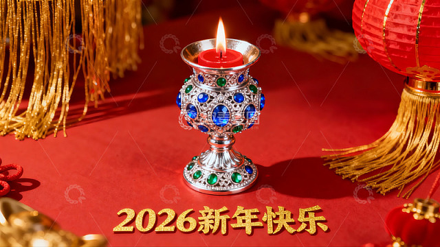 新年装饰烛台与红灯笼