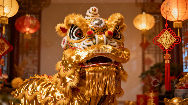 高清大图下载【趣麦麦图】金色舞狮迎新春
