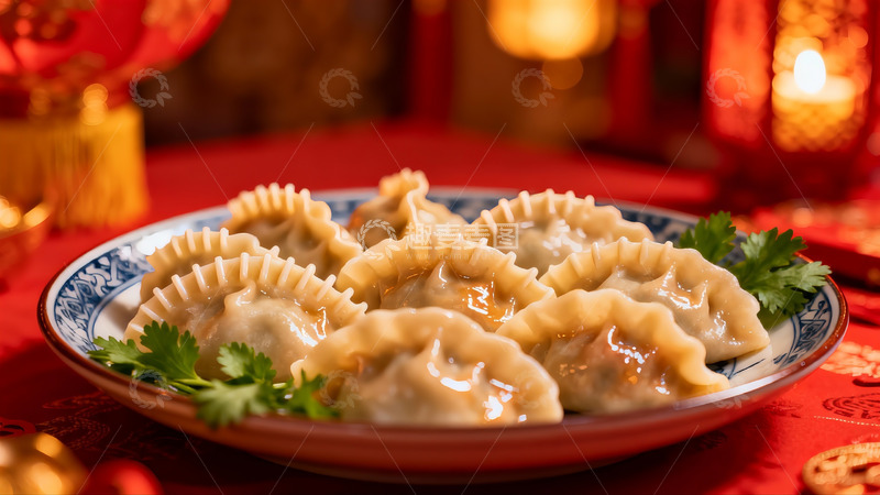 高清大图下载【趣麦麦图】红桌上的饺子美食
