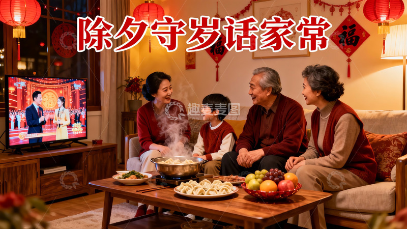 高清大图下载【趣麦麦图】除夕夜家人围坐吃团圆饭