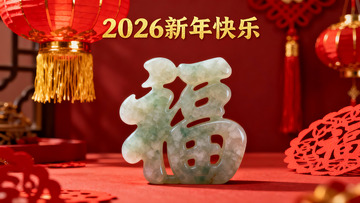 新年翡翠福字摆件装饰