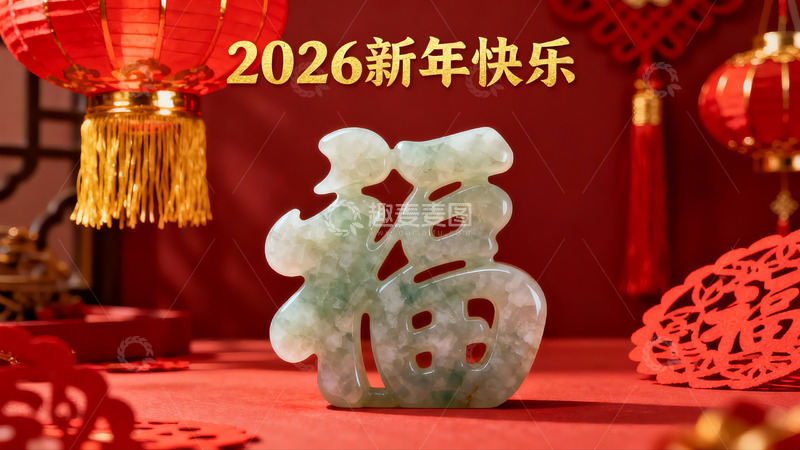 高清大图下载【趣麦麦图】新年翡翠福字摆件装饰
