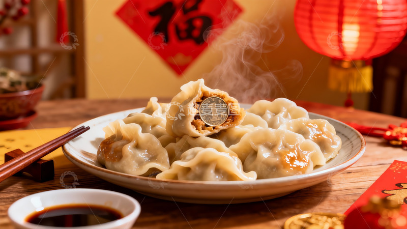 高清大图下载【趣麦麦图】热腾腾饺子藏硬币寓意新年