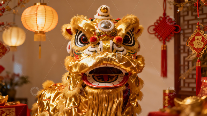 高清大图下载【趣麦麦图】金色舞狮迎新春装饰