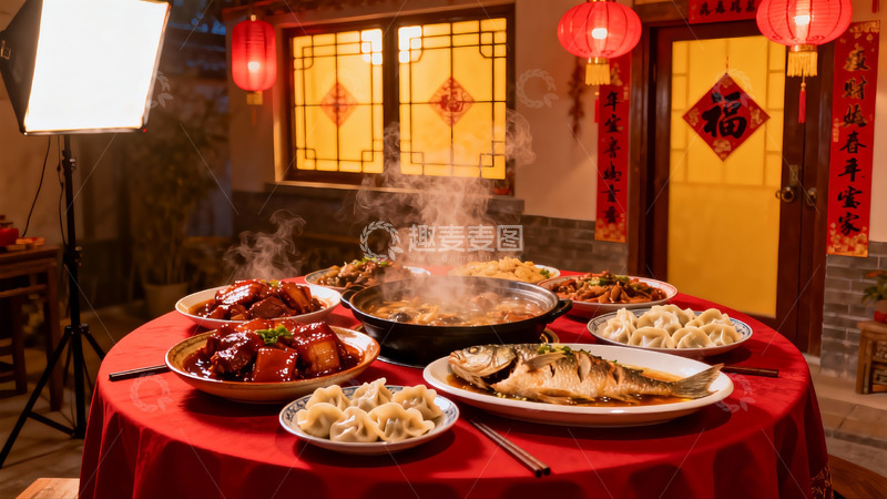 高清大图下载【趣麦麦图】中式年夜饭餐桌场景