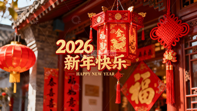 高清大图下载【趣麦麦图】新年红灯笼装饰古建筑