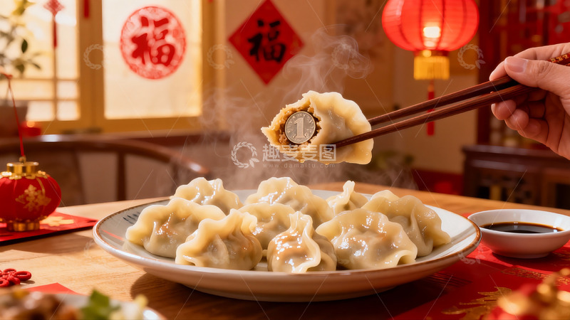 高清大图下载【趣麦麦图】新年饺子藏硬币寓意吉祥