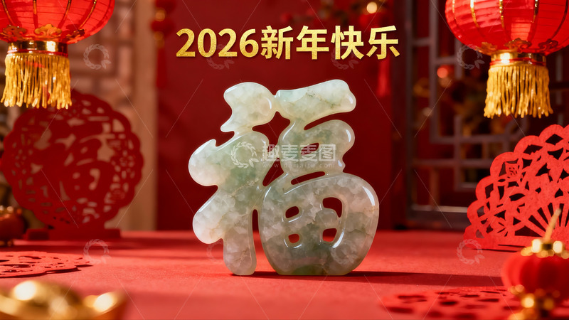 高清大图下载【趣麦麦图】新年翡翠福字摆件装饰