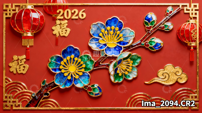 高清大图下载【趣麦麦图】红色背景上的新年装饰图案