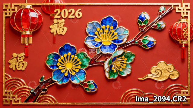红色背景上的新年装饰图案