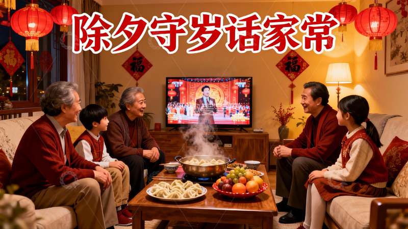 高清大图下载【趣麦麦图】除夕夜家人围坐吃饺子