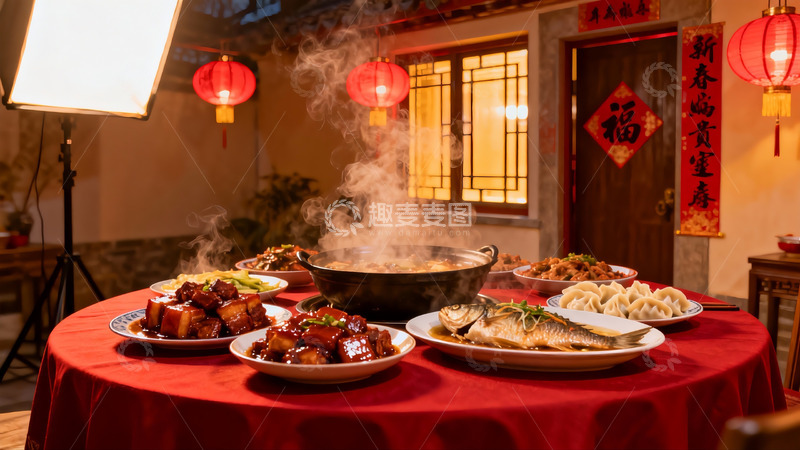 高清大图下载【趣麦麦图】春节团圆饭热气腾腾