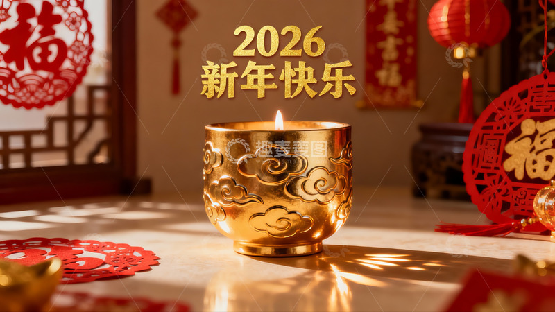 高清大图下载【趣麦麦图】金色烛台映衬新年喜庆氛围