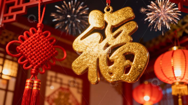 高清大图下载【趣麦麦图】春节装饰烟花绽放夜景