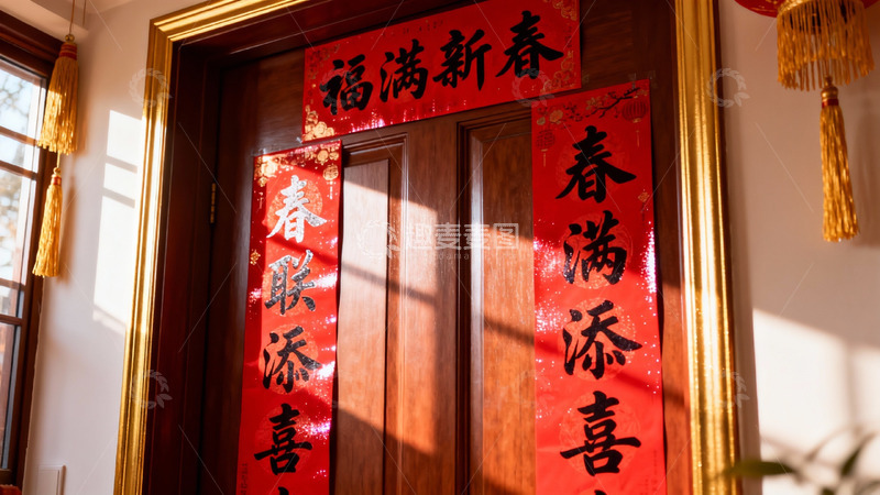 高清大图下载【趣麦麦图】春节门贴春联喜庆氛围